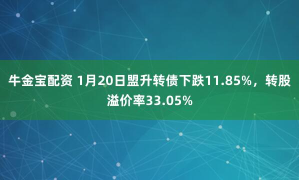牛金宝配资 1月20日盟升转债下跌11.85%，转股溢价率33.05%